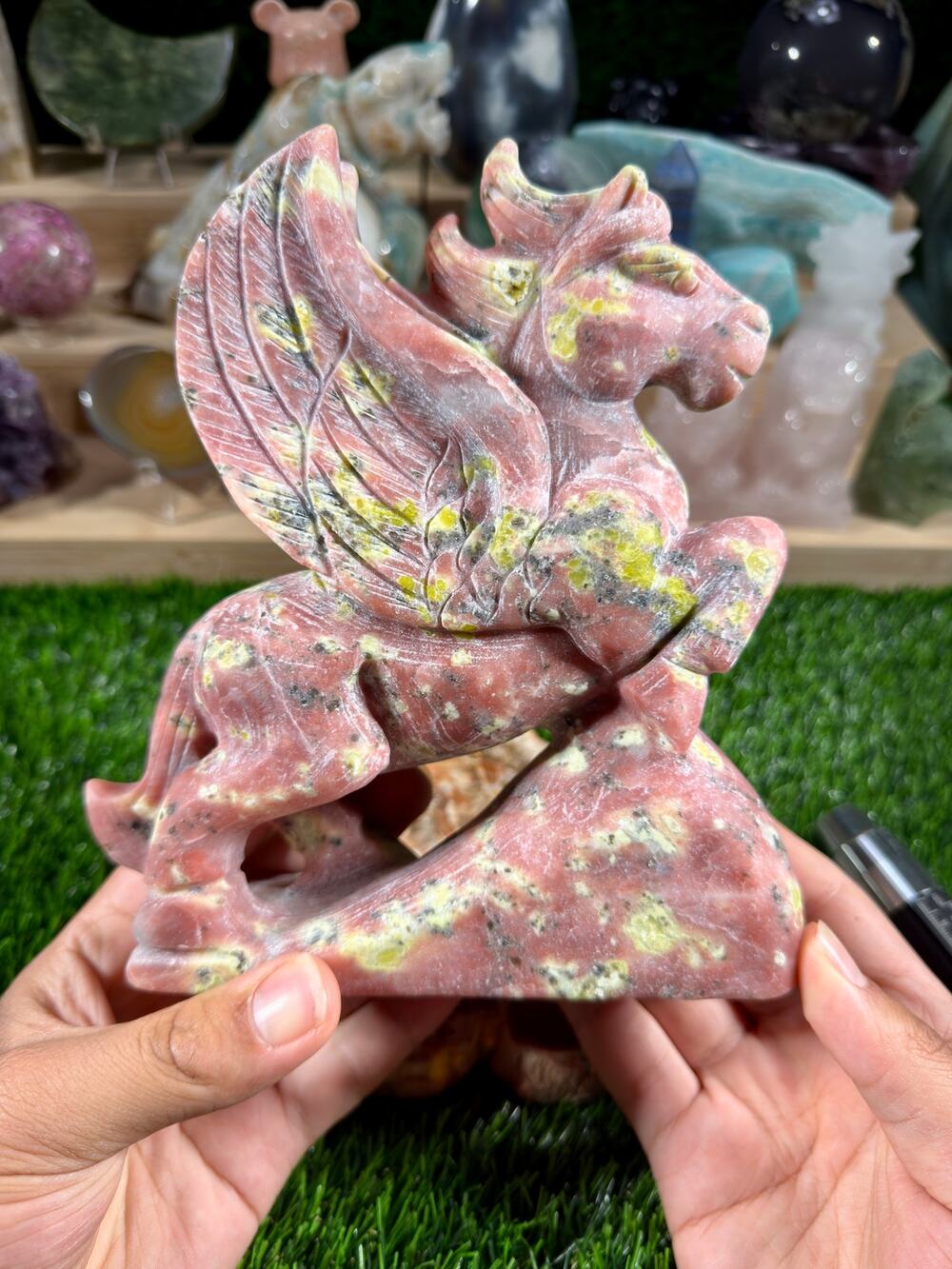Plum Blossom Pegasus Carving | 3 lb 13.6 oz | Red Aventurine & Serpentine